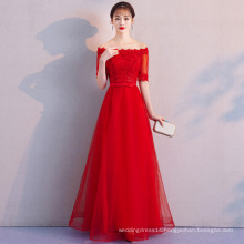 HQ159 Floor Length A-line 2019 New Elegant Long Evening Gowns Off Shoulder Half sleeves Red Evening Gown